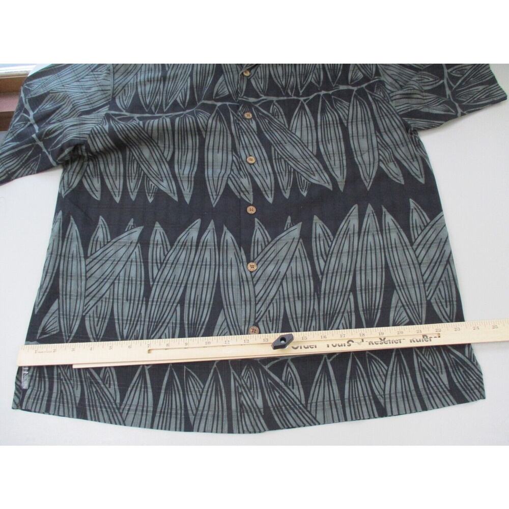 Tommy Bahama Mens Medium Silk Shirt Leaf Print Black Green Camp Hawaiian Pocket - Picture 11 of 14